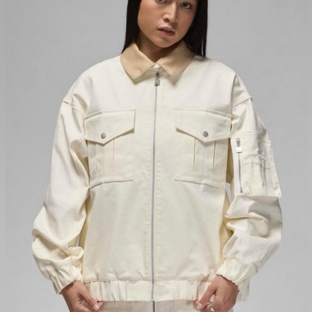 Jordan Loose Fit Take Flight Utility Jacket with Brown Collar